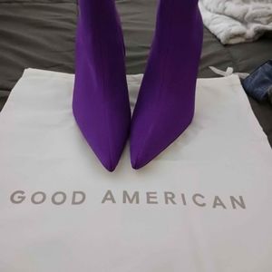 Good American Purple Neoprene Ankle Boots